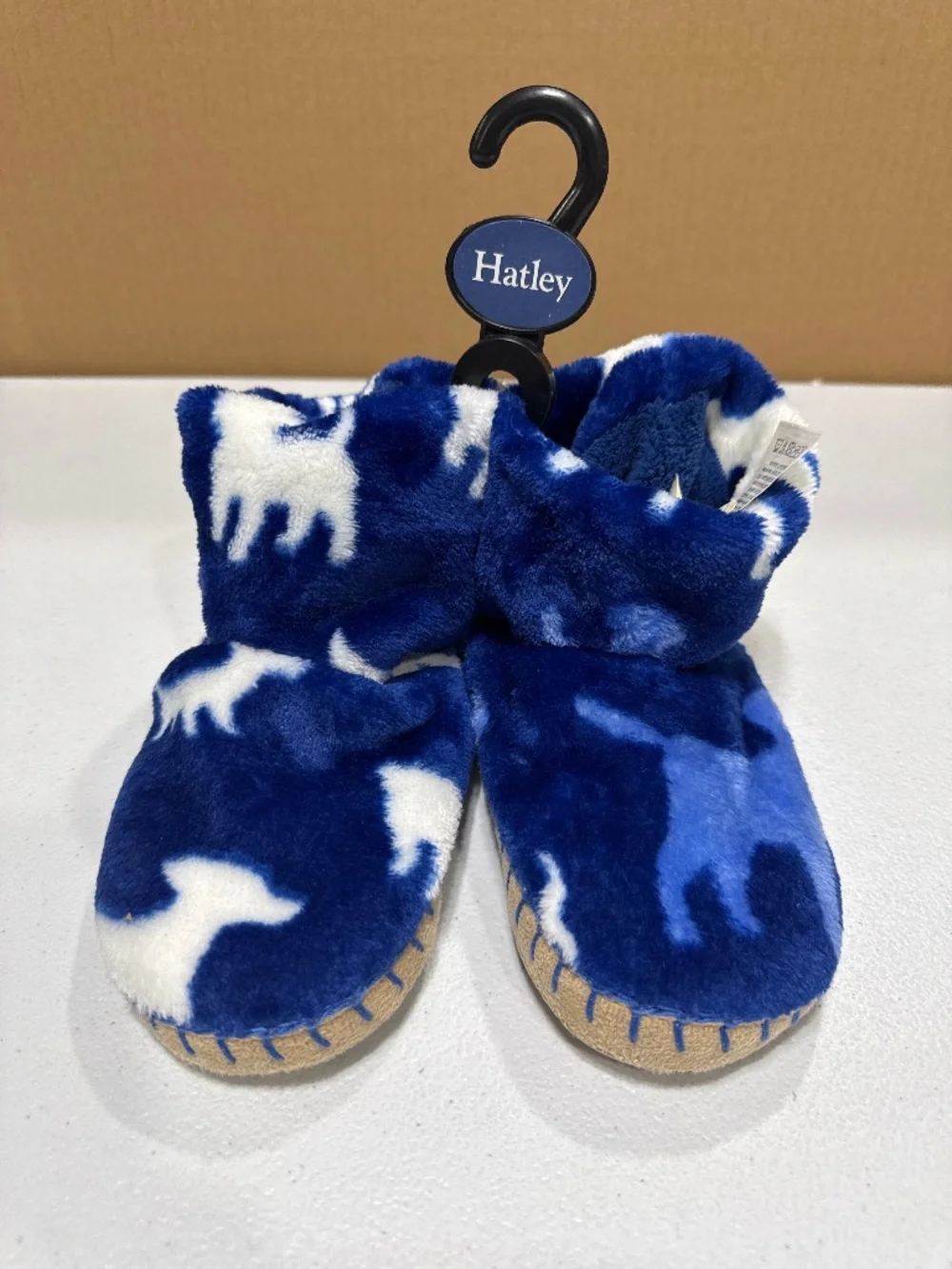 Hatley Kids Unisex Blue Puppy Print Fleece Slippers Size 8 - 10 Medium